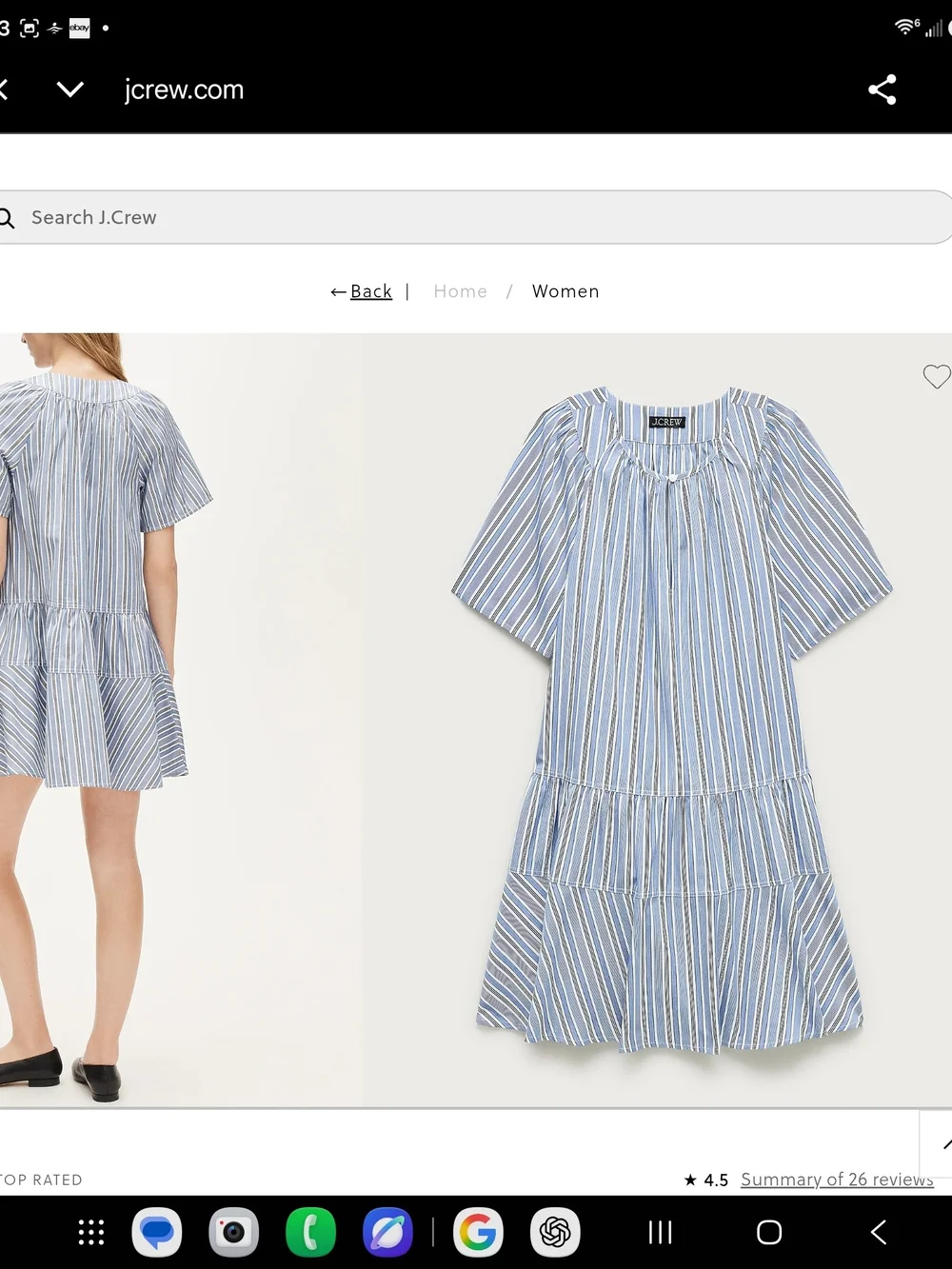 J. Crew Light Blue Striped Short-Sleeve Tiered Mini Dress
